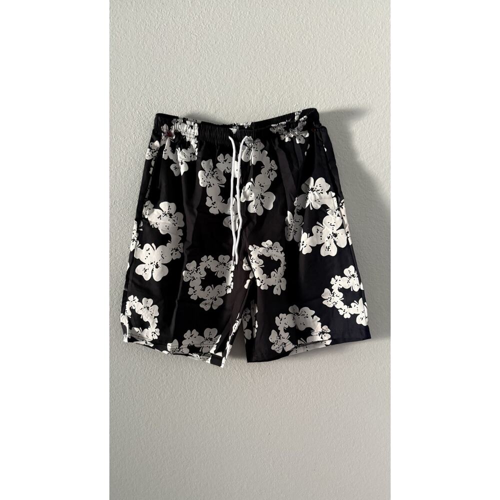 Men Small Swim Beach Shorts Black and White No Mesh Lining Quick Dry NWT